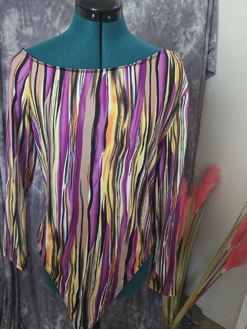 Striped Purple & Yellow Women's Boatneck Top